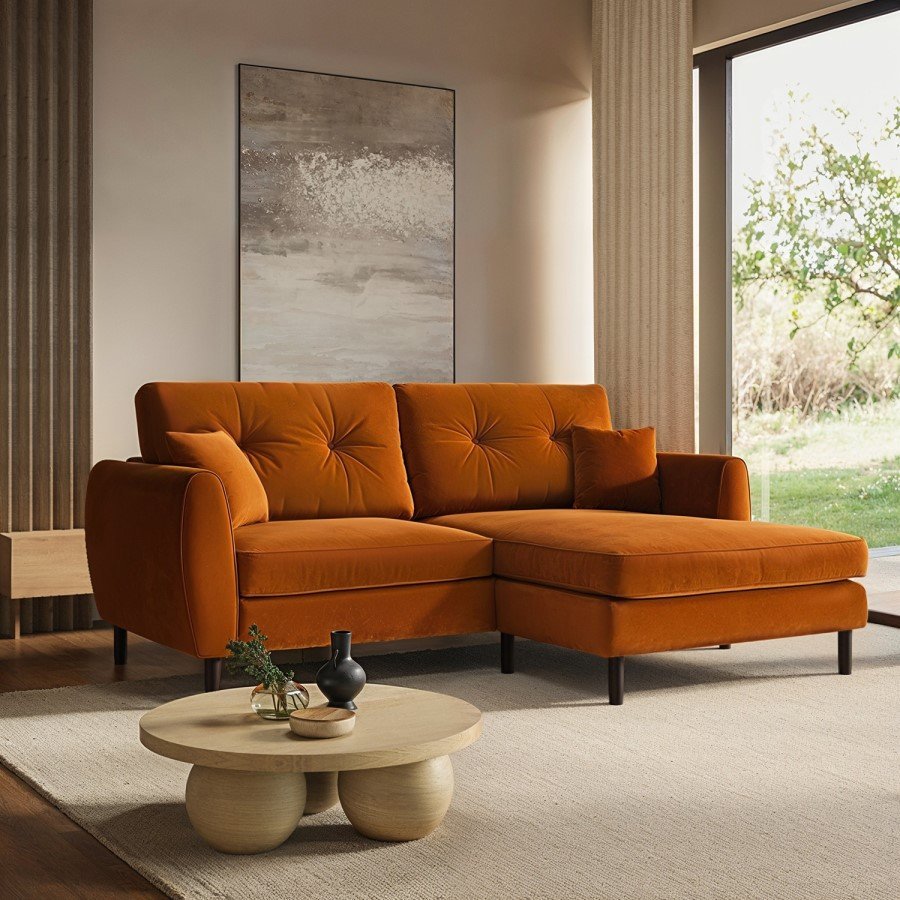 Rust Orange Velvet 3-Seater Sofa